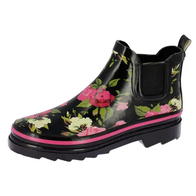 Produktbild von Beck Damen Gummistiefel Regenstiefel Kurzschaft Stiefel Stiefelette, Farbe:Schwarz, Schuhgröße:EUR 38, Artikel:-926 Wild Roses