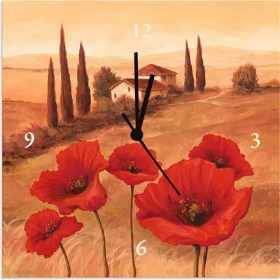 Produktbild von ARTland Wanduhr auf Alu Funkuhr - schwarzer Zeiger Mohnblumen in der Toskana Größe: 30x30 cm