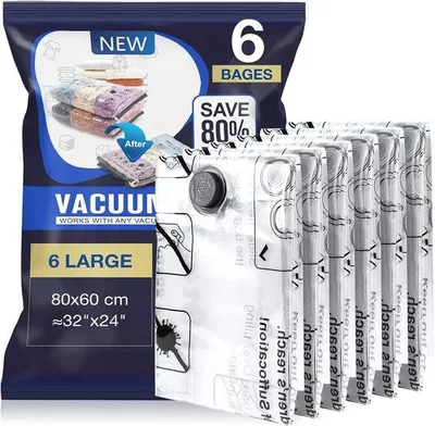Productafbeelding van Ruimtebesparende Vacuümzakken voor Kleding en Dekbedden - 6 Stuks 80 x 60 cm