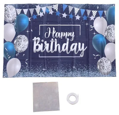 Image de Birthday Party Backdrop Banner Glitter Balloon Gift Star Patterns Party Backdrop Sign Poster Navy Blue Silver 39.37x59.06in Type 7