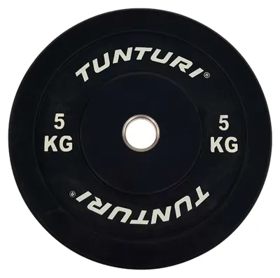 Zdjęcie produktu dla Gumowe obciążniki Tunturi, czarne obciążniki do sztangi 50 mm, 5 kg