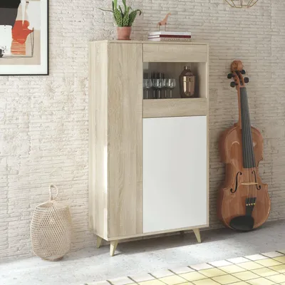 Productafbeelding van Habitdesign, moderne vitrinekast met 3 deuren – buffetkast en bijzettafel voor de woonkamer