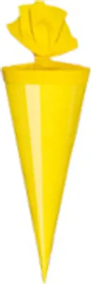 A yellow cone-shaped school bag with a yellow fabric top.