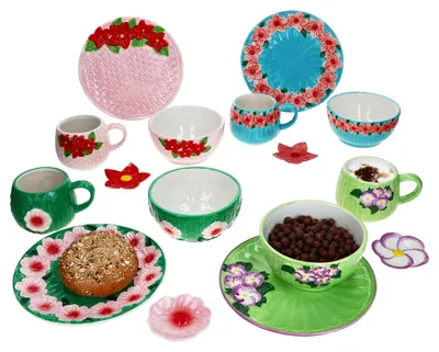 Obrázek produktu pro Flori Flower 16dílná snídaňová sada kameninový talíř hrnek miska podnos květiny