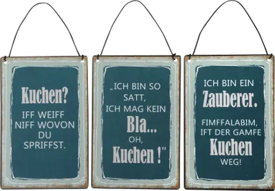 Produktbild von 3er Set Blechschilder H15cm Sprüche Küche Kuchen Wandbild Wanddeko Deko Schilder