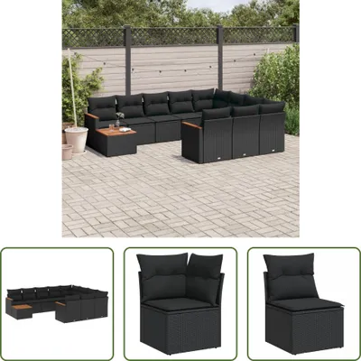 Produktbild von The Living Store 11-tlg. Garten-Sofagarnitur mit Kissen Schwarz Poly Rattan