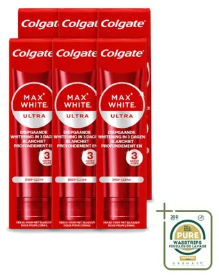 Imagen del producto de 6 tubos de pasta dental Colgate Max White Ultra Deep Clean, blanqueadora, de 75 ml. Pack ahorro, 6 unidades