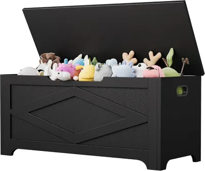 Produktbild von Schuhbank mit Stauraum 100 cm, Sitztruhe aus MDF, Flurbank mit Klappdeckel, Schwarz