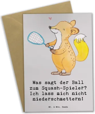 Produktbild von Mr. & Mrs. Panda Grußkarte Squash Humor - Grau Pastell - Geschenk, Sportart, Teamsport, Taktik, dankeskarten, Sportler, Sport, osterkarte, Geschenke, Sportarten, Energie