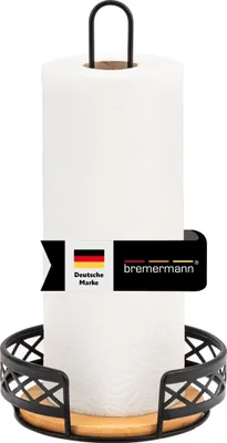 Produktbild von bremermann Küchenrollenhalter aus Bambus und schwarzem Metall, freistehend