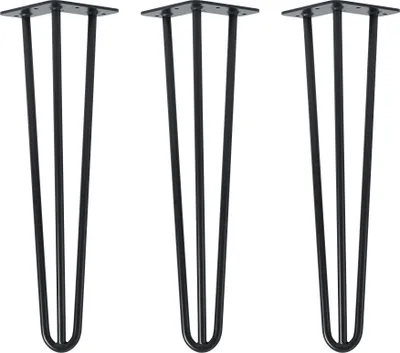 Produktbild von Natural Goods Berlin HAIRPIN Legs, Haarnadelbeine, Möbelfüße, Tischbeine, Schwarz, 45 cm, 3 Streben, 3 Stück
