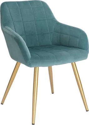 Produktbild von Happyment Luxe Esszimmerstuhl – Velvet Türkis/Gold – Armlehnstühle mit Armlehnen – Esszimmer- & Wohnzimmerstuhl – Kuipstuhl – 1 Stück