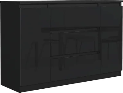 Produktbild von Mobelsta Kommode, Schrank mit Schubladen, Modernes Sideboard, Schubladenschrank, Kommodenschrank, Schwarz  & Hochglanz 120x39x78,5 cm