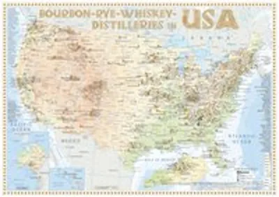 Obrázok produktu pre Bourbon-Rye-Whiskey Distilleries in USA - Tasting Map 34x24cm