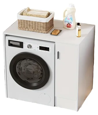 Productafbeelding van Wasmachinekast - Drogerkast - Wasdrogermeubel - Wasruimteopberger - Waskamerkast - Wit Houtdesign