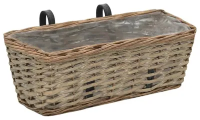 Produktbild von Set mit 2 Balkonkästen - Hängende Blumenkästen 40 cm - Geflochtenes Polyrattan mit PE-Einsatz - Für Blumen und Kräuter - Dunkelkhaki