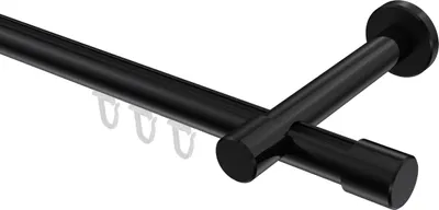 Produktbild von Interdeco Innenlaufstange / Gardinenstange mit Innenlauf Schwarz, Typ Prestige Santo (Kappe), 20 mm Ø 1-läufig, 200 cm