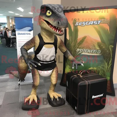 Productafbeelding van Zwart REDBROKOLY Deinonychus-mascottekostuum gekleed met een hardloopshort en aktetassen