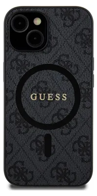 Produktbild von Guess 4G Collection Leder Metall Logo Magsafe Etui Für Iphone 15 / 14 / 13 - Schwarz