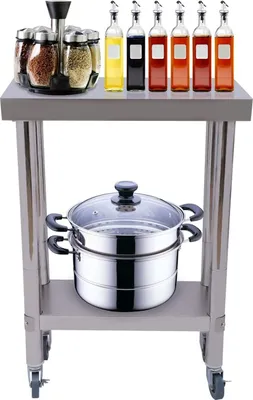Obrázek produktu pro Pracovní stůl Nerezový řezací stůl 60*45*85cm 2 úrovně Přípravný stůl s válečkem pro restaurace