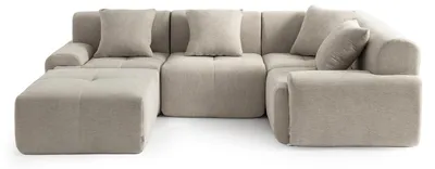 Image de Canapé d'angle modulaire MILYSOFA SOFAMOUS, 4 places, avec méridienne, revêtement en tissu velours beige sable