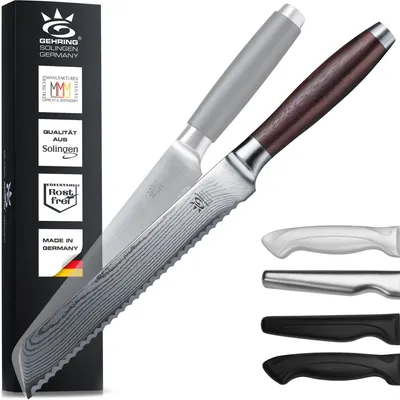 Brotmesser aus Damaststahl VG10, eisgehärtet, Walnussholzgriff