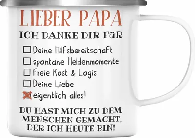 Produktbild von Trendation - Bester Papa Geschenk Vatertag Emaille Tasse mit Spruch Vater Geschenk von Tochter Sohn (Silber)