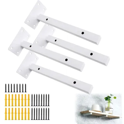 Image de Support d'étagère murale en 4 pièces, support d'étagère suspendue, support d'étagère murale robuste, support d'étagère pour console murale, blanc, en acier inoxydable, capacité de charge 40 kg (30 cm/12 pouces)