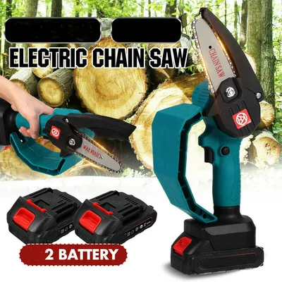 Produktbild von 4 Zoll tragbare Elektrosäge, 2 Akkus , Holzbearbeitung Einhand Elektrosäge, Garten Holzbearbeitung
