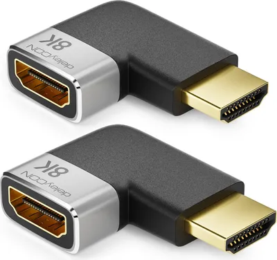 Produktbild von deleyCON 2 Stück HDMI Adapter Kupplung Verbinder 8K@60Hz / 4K@120Hz UHD 7680x4320 Aluminium HDMI 2.1 ARC HDR10+ Dolby Vision VRR ALLM 48Gbps Links Gewinkelt Grau Schwarz