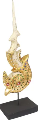 Produktbild von Skulptur auf Sockel Orient Asien Thailand Tempelskulptur Tempelfigur Glückssymbol ca.52 cm Holz Flamme Weiß Gold Antik
