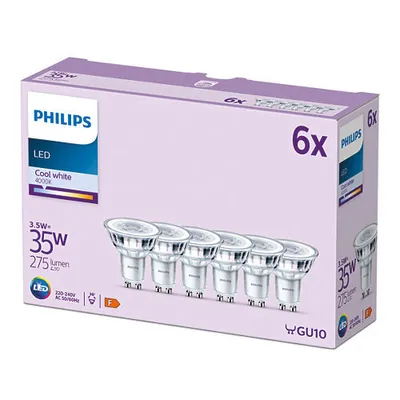 Produktbild von Philips 6x LED-Lampe GU10 Reflektor PAR16 3,5 W = 35 W 255 lm 4000K Neutralweiß Cool White 36° 6er Set Multipack