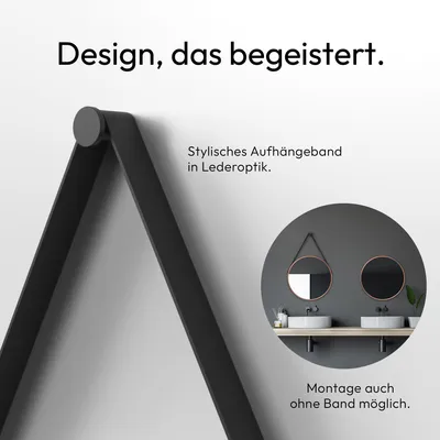 Zdjęcie produktu dla Lustro ?cienne okr?g?e Talos Copper Style Matt Ø 50 cm - lustro ?azienkowe z paskiem do zawieszania o wygl?dzie skóry - wysokiej jako?ci aluminiowa rama w kolorze miedzianym - lustro ?azienkowe