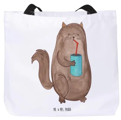 Produktbild von Mr. & Mrs. Panda Tote Bag Katze Dose - Weiß - Geschenk, Tasche, Laptoptasche, Kater, Reisetasche, trinken, Katzen, Cats, Einkaufstasche, Durstig, Cat, Strandtasche
