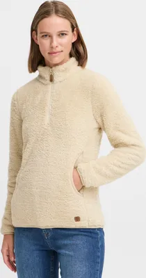 Produktbild von OXMO OXTelsonia Damen Teddy-Pullover Sweater Pullover mit Eingrifftaschen Troyerkragen Label-Details Regular fit