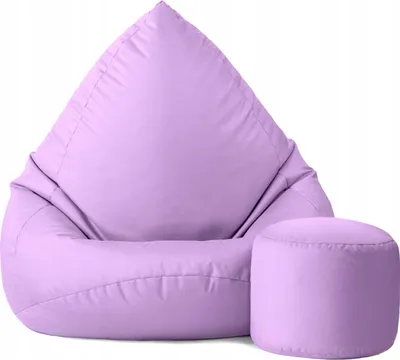 A lavender beanbag chair and ottoman are shown against a white background.