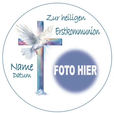 Produktbild von Erstkommunion Kreuz Taube Tortenbild rund 20 cm