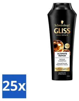 Zdjęcie produktu dla 25 sztuk szamponu Gliss Kur Ultimate Repair do włosów z uszkodzeniami, pojemność 250 ml - zestaw ekonomiczny