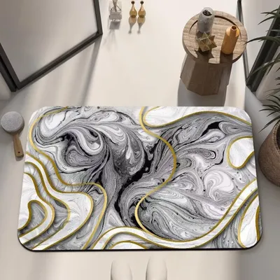 Produktbild von Badematte rutschfest saugfähig Badvorleger Badezimmerteppich Weiß-021 60x90cm