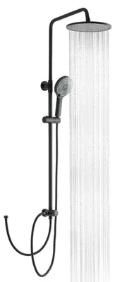 Immagine prodotto di Set doccia Regendusche, nero, 25 cm, rotondo, con altezza regolabile, tubo flessibile da 1,6 metri