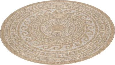 Produktbild von Outdoor Teppich Wetterfest 160x160 Rund Beige für Camping Garten oder innen Vintage Design aus Polypropylen