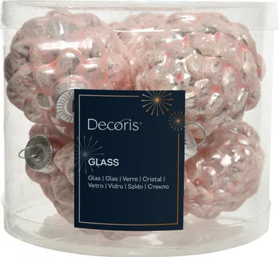Productafbeelding van Dennenappel glas d5h7 cm poederroze 6st kerstbal hangdeco kerst Decoris