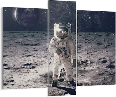 Produktbild von Bild auf Leinwand - Leinwandbild - 3 Teile - Mond Erde Astronaut - 95x80cm - Wand Bild - Wanddeko - Wandbilder - Leinwanddruck - Bilder - Wanddekoration - Leinwand bilder - Wandbild - CB95x80-4882