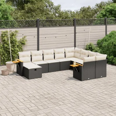 Produktbild von 10-tlg. Garten-Sofagarnitur - mit Kissen Schwarz Poly Rattan - Gartenmöbelset 3259557