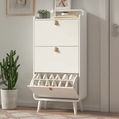 Immagine prodotto di Scarpiera AIORBER, 3 ante a battente, salvaspazio, design chiuso, grande capacità, sicura e stabile, per corridoi, 63x29,5x133,7 cm, bianca