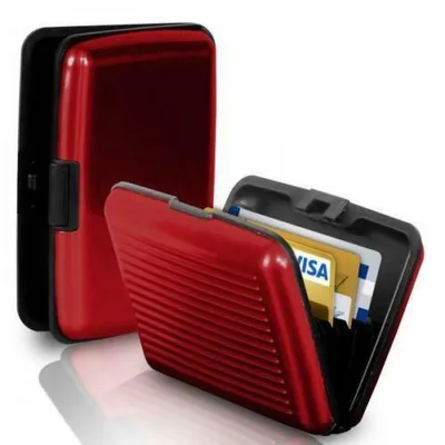 Produktbild von GKA RFID Kartenetui Aluminium rot Karten Safe Card Wallet Kreditkarten Visitenkarten Etui EC RFID-Sicherung Geldbörse Portemonnaie Kartenbörse
