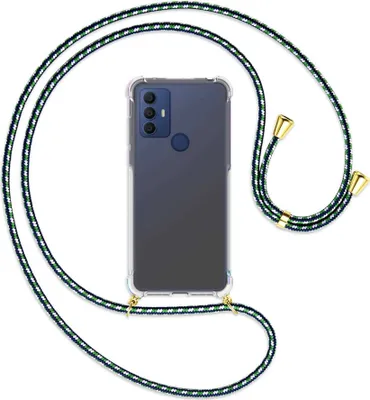 Produktbild von Handykette Backcover-Schutzhülle mit Band (Metall goldfarben) für TCL 30 SE, TCL 305, TCL 306 - grün/blau/weiß