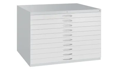 Produktbild von Zeichnungsschrank, DIN A1, BxTxH 1100x765x760 mm, 10 Schubladen, RAL 7035 lichtgrau