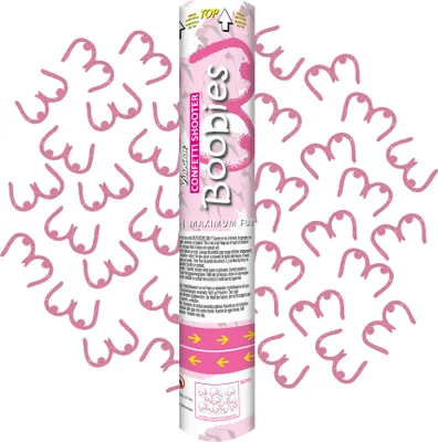 Produktbild von Konfetti Shooter – Boobies – 3er Set – Lustiges Papierkonfetti – 30 cm – Reichweite bis zu 8 Meter – Für Junggesellinnenabschied oder Party