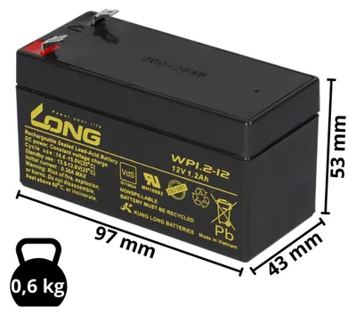 Zdjęcie produktu dla Akumulator Kung Long WP1.2-12 12V 1,2Ah AGM bezobsługowy akumulator VdS